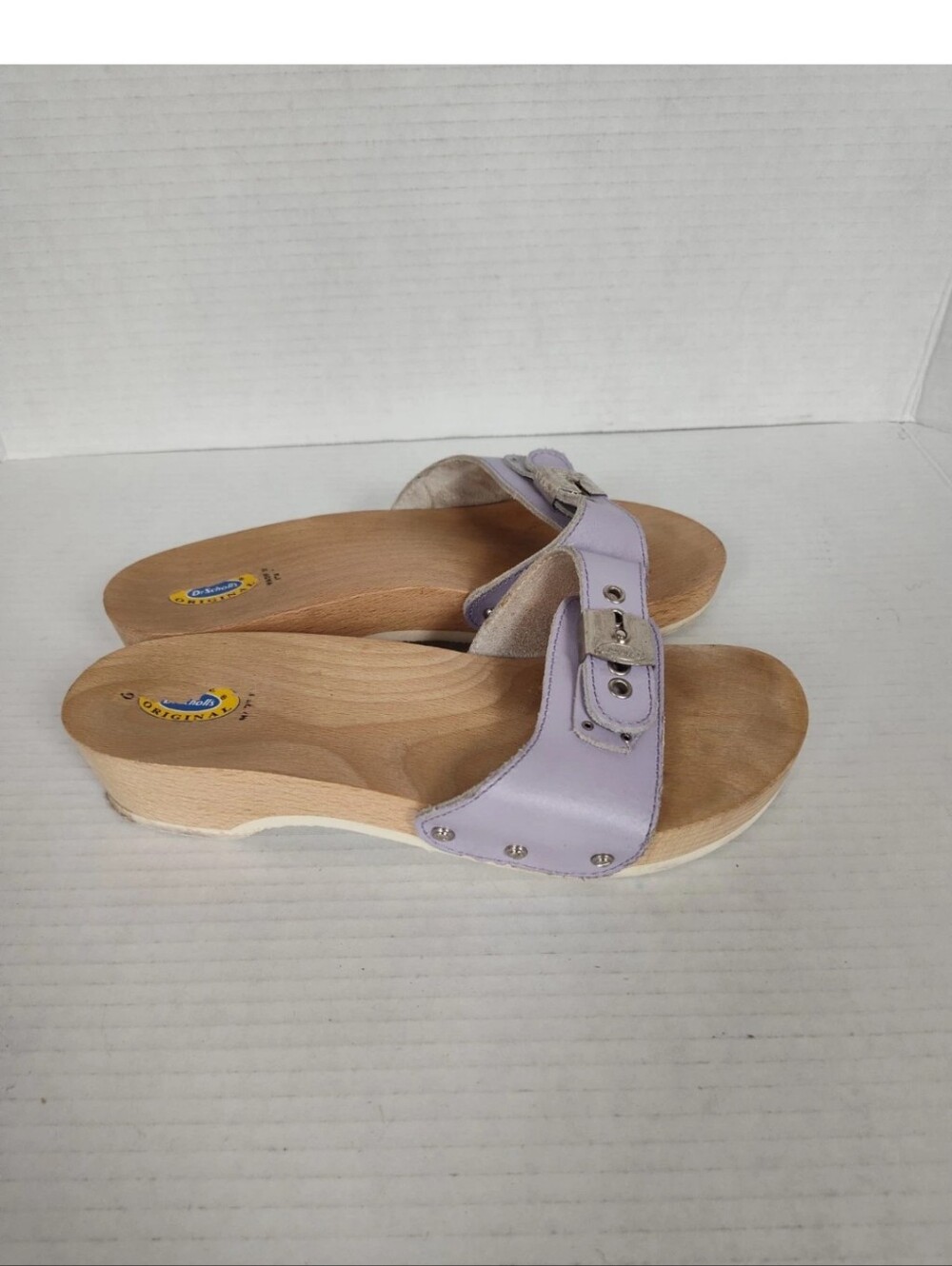 Dr. Scholl's The Original Wooden Sandals Slides Size 6 Purple Leather Italy Made
